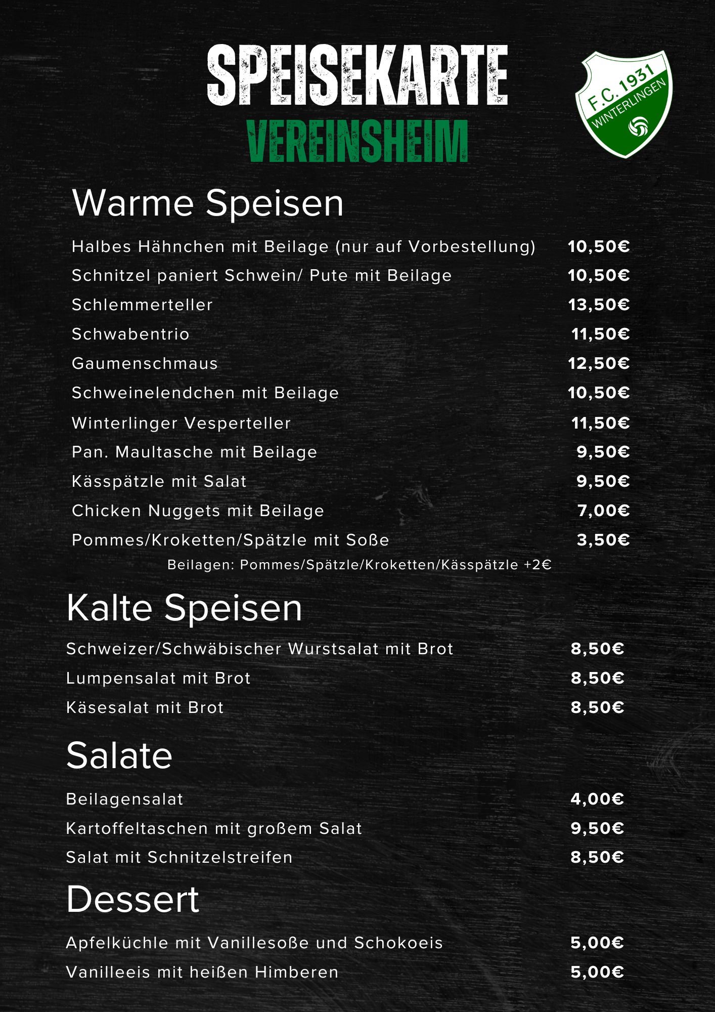 Aktuelle Speisekarte